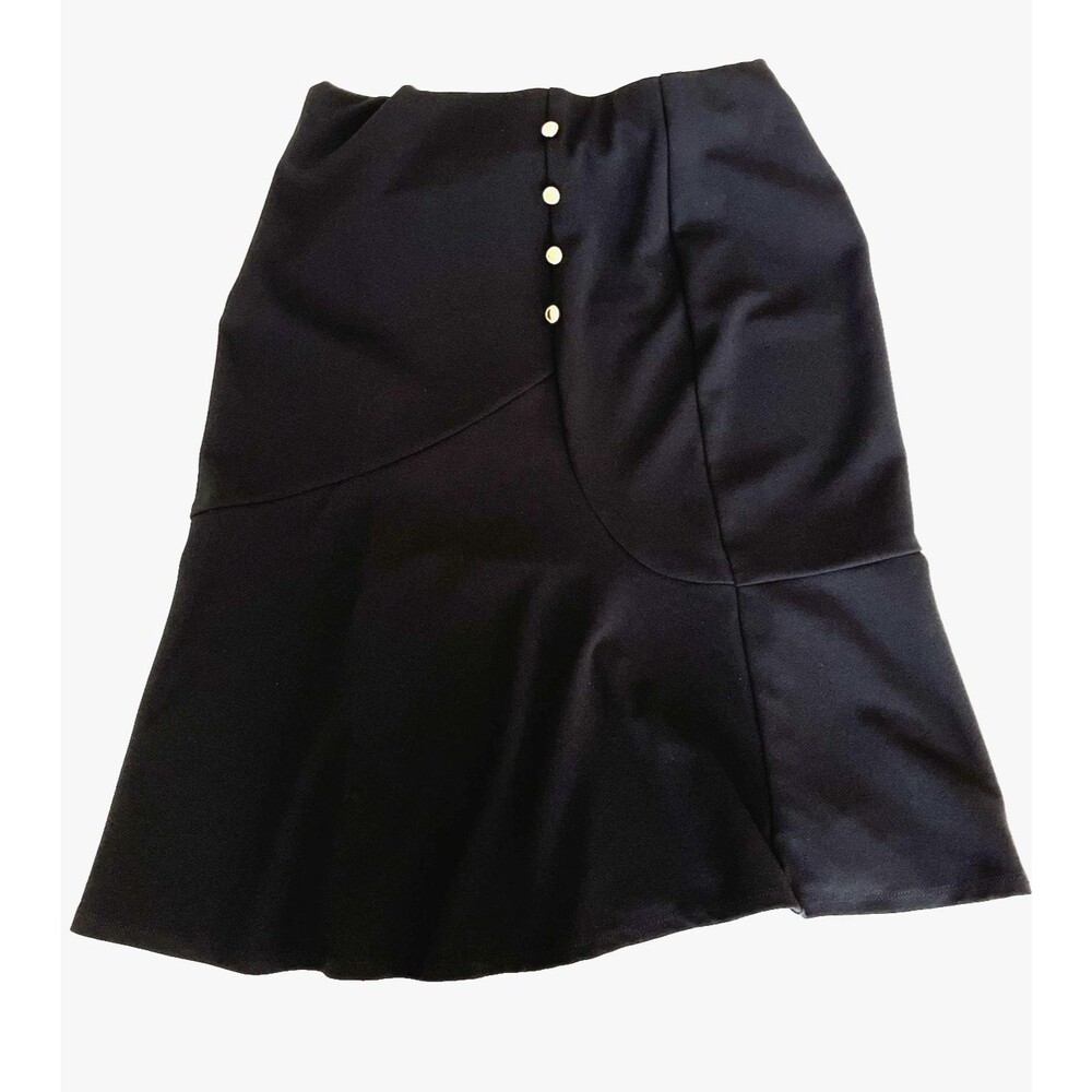 Soho Black Career Skirt Gold Buttons Flared Elastic Pull On Minimalist Classic